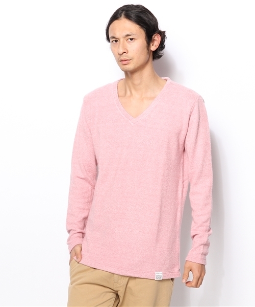 AZUL by moussy（アズールバイマウジー）の「ミックスニットソーVネック長袖PO（ニット/セーター・メンズ・トップグレー/サーモンピンク/ネイビー・X-LARGE/LARGE/MEDIUM/SMALL/X-SMALL）」の3枚目の写真