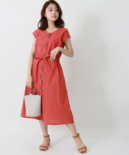HER CLOSET(ハークローゼット)の「【HERCLOSET】前後2WAYダブルボタンワンピース(ワンピース)」|テラコッタ
