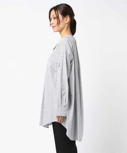 Munich（ミューニック）の「リヨセルコットンブロード　ノーカラーシャツブラウス（シャツ/ブラウス・レディース・ホワイト/ベージュ/カーキ/ホワイト×ブルー/ネイビー×ホワイト・FREE）」の6枚目の写真