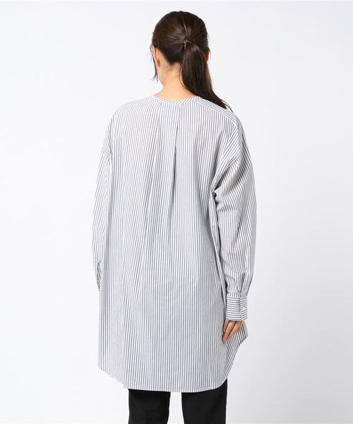 Munich（ミューニック）の「リヨセルコットンブロード　ノーカラーシャツブラウス（シャツ/ブラウス・レディース・ホワイト/ベージュ/カーキ/ホワイト×ブルー/ネイビー×ホワイト・FREE）」の7枚目の写真