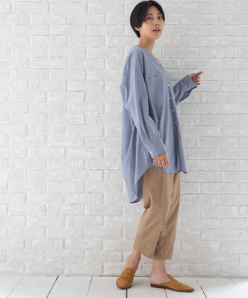 Munich（ミューニック）の「リヨセルコットンブロード　ノーカラーシャツブラウス（シャツ/ブラウス・レディース・ホワイト/ベージュ/カーキ/ホワイト×ブルー/ネイビー×ホワイト・FREE）」の10枚目の写真