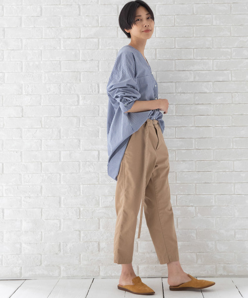 Munich（ミューニック）の「リヨセルコットンブロード　ノーカラーシャツブラウス（シャツ/ブラウス・レディース・ホワイト/ベージュ/カーキ/ホワイト×ブルー/ネイビー×ホワイト・FREE）」の11枚目の写真