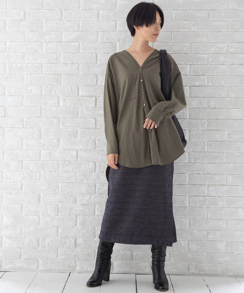 Munich（ミューニック）の「リヨセルコットンブロード　ノーカラーシャツブラウス（シャツ/ブラウス・レディース・ホワイト/ベージュ/カーキ/ホワイト×ブルー/ネイビー×ホワイト・FREE）」の14枚目の写真