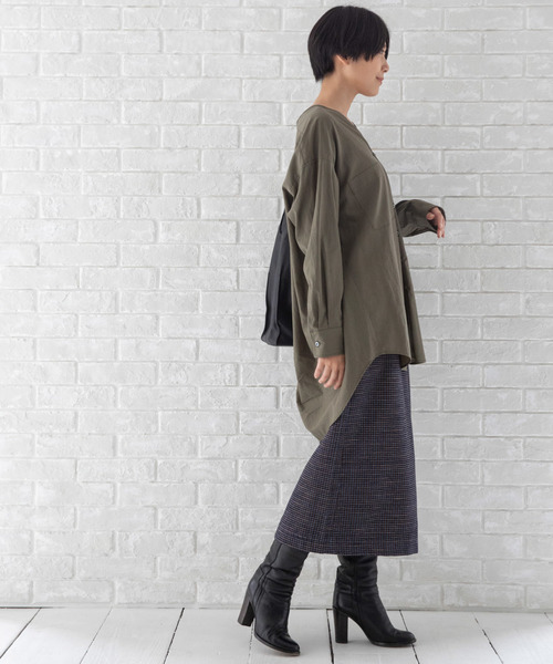 Munich（ミューニック）の「リヨセルコットンブロード　ノーカラーシャツブラウス（シャツ/ブラウス・レディース・ホワイト/ベージュ/カーキ/ホワイト×ブルー/ネイビー×ホワイト・FREE）」の15枚目の写真