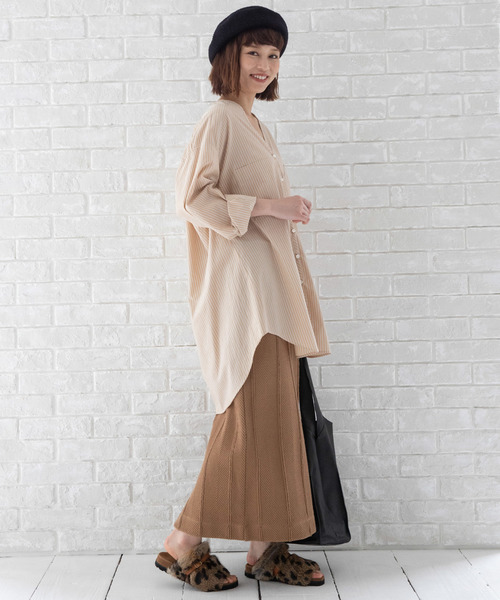 Munich（ミューニック）の「リヨセルコットンブロード　ノーカラーシャツブラウス（シャツ/ブラウス・レディース・ホワイト/ベージュ/カーキ/ホワイト×ブルー/ネイビー×ホワイト・FREE）」の19枚目の写真