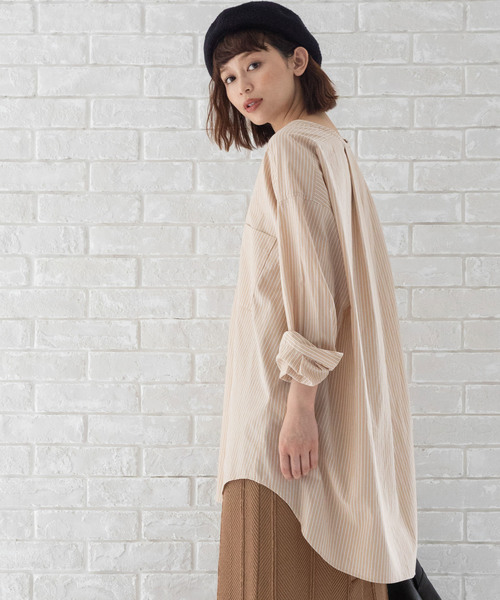 Munich（ミューニック）の「リヨセルコットンブロード　ノーカラーシャツブラウス（シャツ/ブラウス・レディース・ホワイト/ベージュ/カーキ/ホワイト×ブルー/ネイビー×ホワイト・FREE）」の21枚目の写真