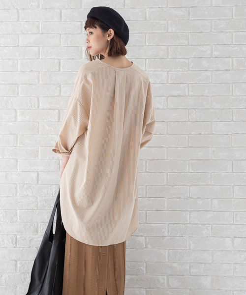 Munich（ミューニック）の「リヨセルコットンブロード　ノーカラーシャツブラウス（シャツ/ブラウス・レディース・ホワイト/ベージュ/カーキ/ホワイト×ブルー/ネイビー×ホワイト・FREE）」の22枚目の写真