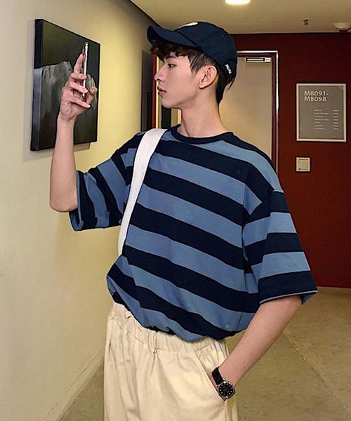 Bifrost（ビフレスト）の「ボーダーBIGTシャツ（Tシャツ/カットソー・メンズ・ブルー/グリーン・FREE）」の3枚目の写真