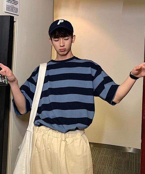 Bifrost（ビフレスト）の「ボーダーBIGTシャツ（Tシャツ/カットソー・メンズ・ブルー/グリーン・FREE）」の4枚目の写真