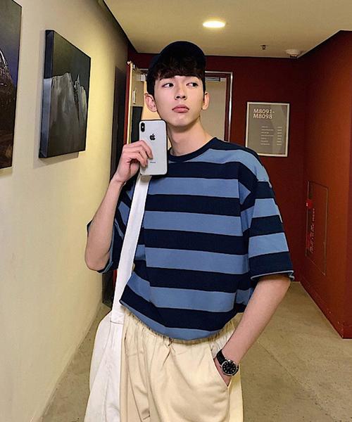 Bifrost（ビフレスト）の「ボーダーBIGTシャツ（Tシャツ/カットソー・メンズ・ブルー/グリーン・FREE）」の6枚目の写真