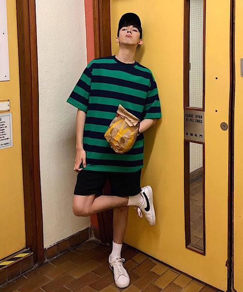 Bifrost（ビフレスト）の「ボーダーBIGTシャツ（Tシャツ/カットソー・メンズ・ブルー/グリーン・FREE）」の9枚目の写真