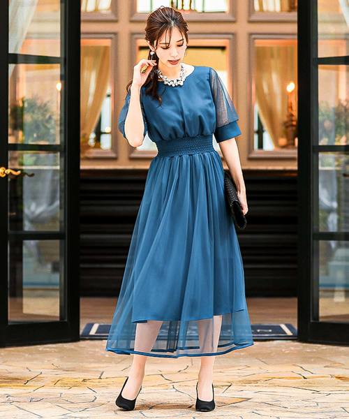 Fashion Letter（ファッションレター）の「バックレースアップ結婚式ワンピースドレス（ドレス・レディース・ネイビー/ブルーグリーン/ピンク/サックスブルー・M/L）」の4枚目の写真