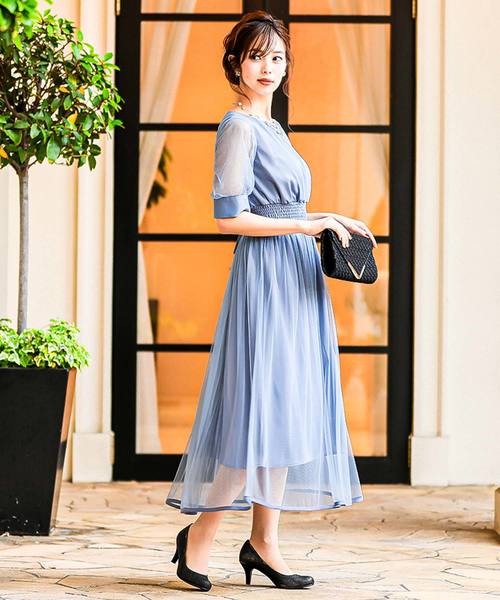 Fashion Letter（ファッションレター）の「バックレースアップ結婚式ワンピースドレス（ドレス・レディース・ネイビー/ブルーグリーン/ピンク/サックスブルー・M/L）」の20枚目の写真