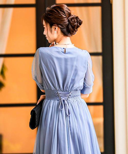 Fashion Letter（ファッションレター）の「バックレースアップ結婚式ワンピースドレス（ドレス・レディース・ネイビー/ブルーグリーン/ピンク/サックスブルー・M/L）」の9枚目の写真
