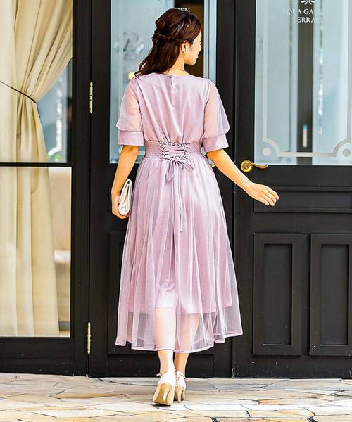 Fashion Letter（ファッションレター）の「バックレースアップ結婚式ワンピースドレス（ドレス・レディース・ネイビー/ブルーグリーン/ピンク/サックスブルー・M/L）」の13枚目の写真