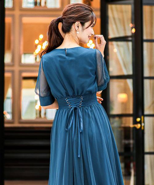 Fashion Letter（ファッションレター）の「バックレースアップ結婚式ワンピースドレス（ドレス・レディース・ネイビー/ブルーグリーン/ピンク/サックスブルー・M/L）」の17枚目の写真