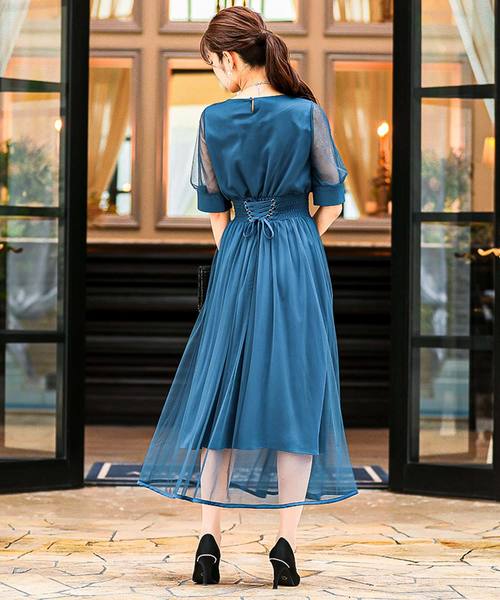 Fashion Letter（ファッションレター）の「バックレースアップ結婚式ワンピースドレス（ドレス・レディース・ネイビー/ブルーグリーン/ピンク/サックスブルー・M/L）」の7枚目の写真