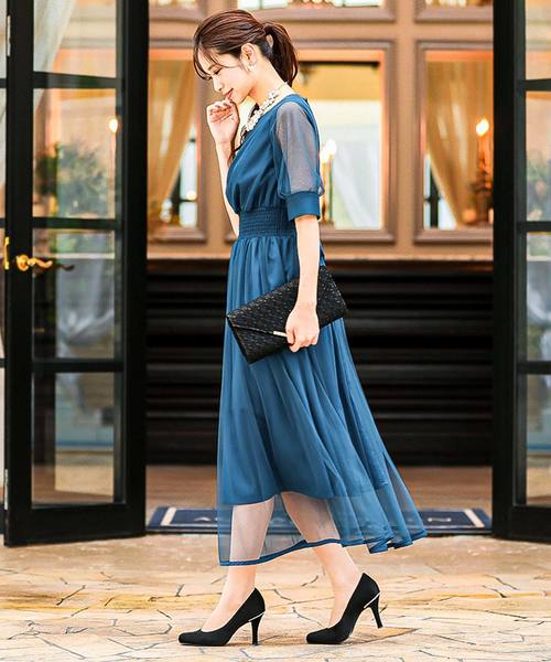 Fashion Letter（ファッションレター）の「バックレースアップ結婚式ワンピースドレス（ドレス・レディース・ネイビー/ブルーグリーン/ピンク/サックスブルー・M/L）」の12枚目の写真