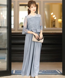 ワイドパンツ フォーマル ロング丈&スカラップ レース セットアップ パーティー パンツドレス オケージョンドレス 結婚式 お呼ばれ 七五三 ママ お宮参り 学校行事 二次会 成人式