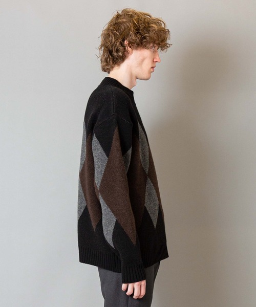 FACTOTUM（ファクトタム）の「【FACTOTUM】7ゲージアーガイルハイネックニットクルーネック（ニット/セーター・メンズ・ブラック/ブラウン・44/46/48）」の8枚目の写真