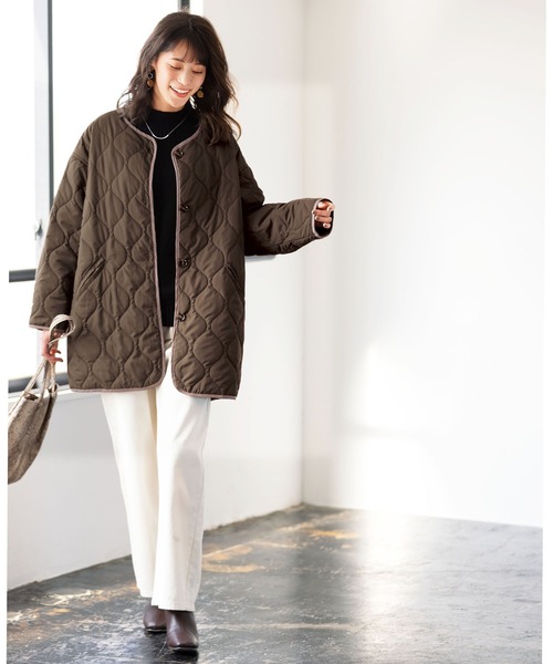 GeeRA(ジーラ)の「ビッグシルエットキルトコート(ミリタリージャケット・レディース・ブラック/カーキ/アイボリー/ブラウン・SMALL/MEDIUM/LARGE/X-LARGE/XX-LARGE)」の11枚目の写真