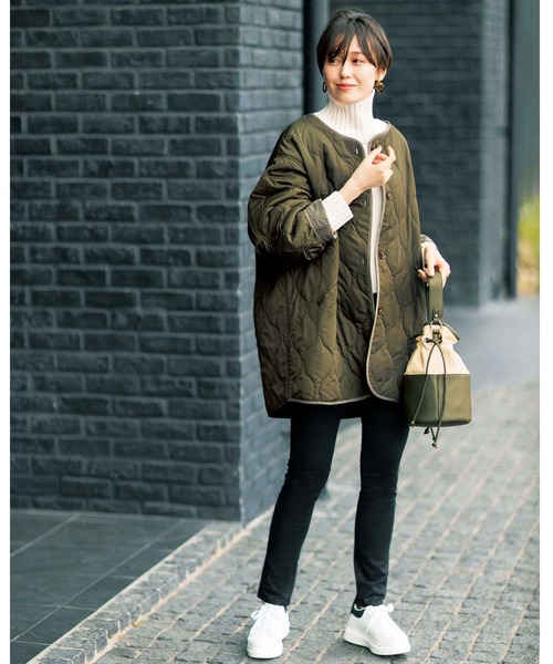 GeeRA(ジーラ)の「ビッグシルエットキルトコート(ミリタリージャケット・レディース・ブラック/カーキ/アイボリー/ブラウン・SMALL/MEDIUM/LARGE/X-LARGE/XX-LARGE)」の13枚目の写真