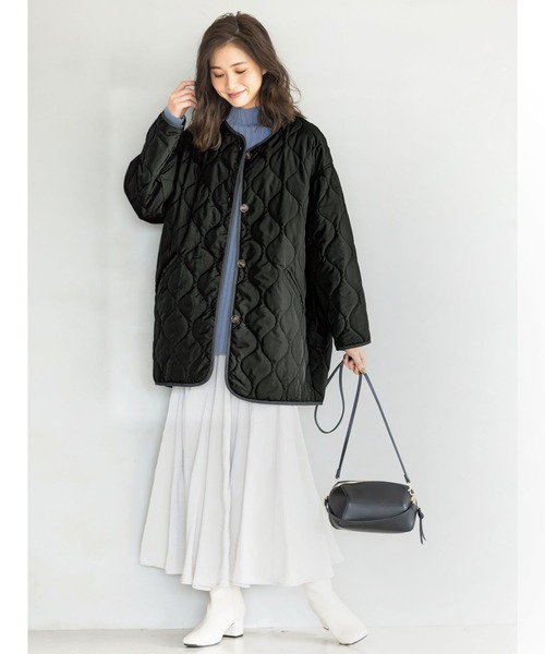 GeeRA(ジーラ)の「ビッグシルエットキルトコート(ミリタリージャケット・レディース・ブラック/カーキ/アイボリー/ブラウン・SMALL/MEDIUM/LARGE/X-LARGE/XX-LARGE)」の9枚目の写真