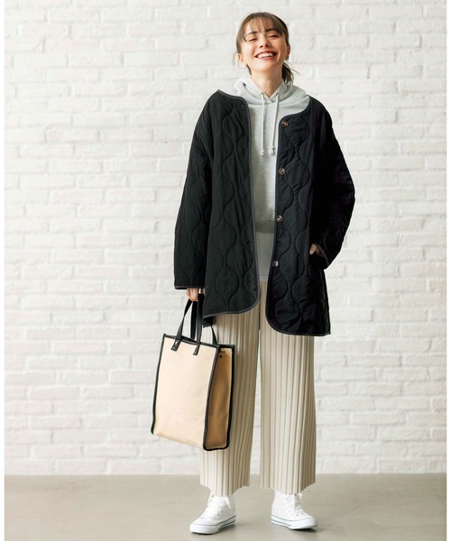 GeeRA(ジーラ)の「ビッグシルエットキルトコート(ミリタリージャケット・レディース・ブラック/カーキ/アイボリー/ブラウン・SMALL/MEDIUM/LARGE/X-LARGE/XX-LARGE)」の10枚目の写真