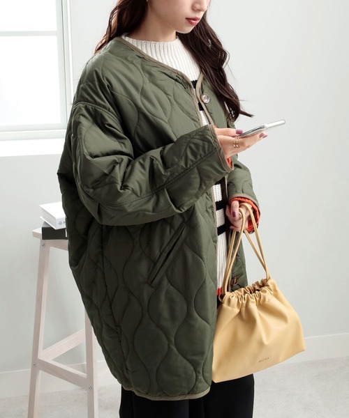 GeeRA(ジーラ)の「ビッグシルエットキルトコート(ミリタリージャケット・レディース・ブラック/カーキ/アイボリー/ブラウン・SMALL/MEDIUM/LARGE/X-LARGE/XX-LARGE)」の17枚目の写真