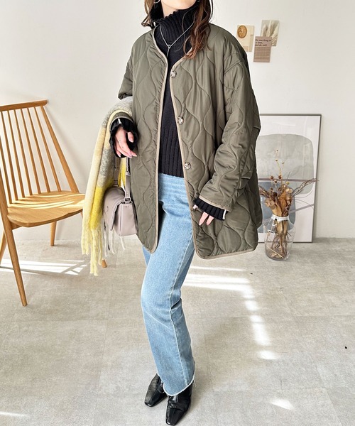 GeeRA(ジーラ)の「ビッグシルエットキルトコート(ミリタリージャケット・レディース・ブラック/カーキ/アイボリー/ブラウン・SMALL/MEDIUM/LARGE/X-LARGE/XX-LARGE)」の15枚目の写真