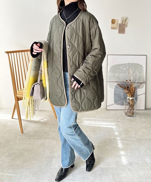 GeeRA(ジーラ)の「ビッグシルエットキルトコート(ミリタリージャケット・レディース・ブラック/カーキ/アイボリー/ブラウン・SMALL/MEDIUM/LARGE/X-LARGE/XX-LARGE)」の16枚目の写真