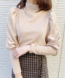 ハイネックパフスリーブ起毛カットソー