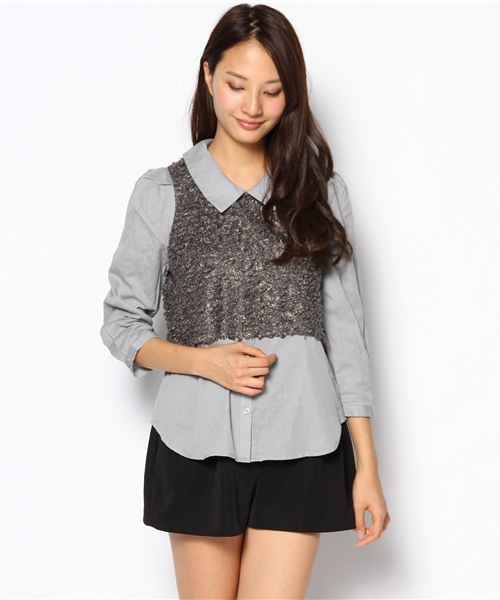 mystic（ミスティック）の「モコモコベストドッキングシャツ（Tシャツ/カットソー・レディース・ベージュ/キャメル/チャコールグレー・FREE/ﾌﾘ-）」の2枚目の写真