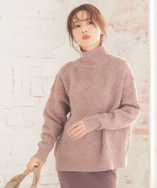 KOBE LETTUCE(コウベレタス)の「モヘアタッチハイネックジグザグ編みニットトップス(ニット/セーター・レディース・ベージュ/オフホワイト/ブルー・FREE)」の2枚目の写真
