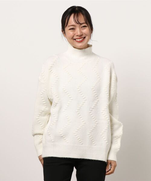 KOBE LETTUCE(コウベレタス)の「モヘアタッチハイネックジグザグ編みニットトップス(ニット/セーター・レディース・ベージュ/オフホワイト/ブルー・FREE)」の11枚目の写真
