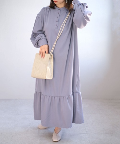 ＡＮＤＪ（アンドジェイ）の「バンドカラー裾切替ツイルワンピース（ワンピース・レディース・アイボリー/ライトカーキ/ベージュ/パープル・M）」の22枚目の写真