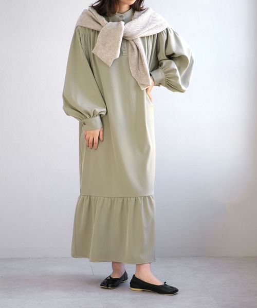 ＡＮＤＪ（アンドジェイ）の「バンドカラー裾切替ツイルワンピース（ワンピース・レディース・アイボリー/ライトカーキ/ベージュ/パープル・M）」の12枚目の写真