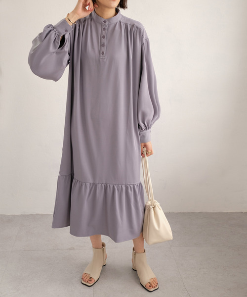 ＡＮＤＪ（アンドジェイ）の「バンドカラー裾切替ツイルワンピース（ワンピース・レディース・アイボリー/ライトカーキ/ベージュ/パープル・M）」の19枚目の写真