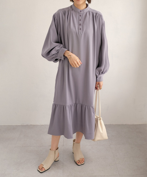 ＡＮＤＪ（アンドジェイ）の「バンドカラー裾切替ツイルワンピース（ワンピース・レディース・アイボリー/ライトカーキ/ベージュ/パープル・M）」の18枚目の写真