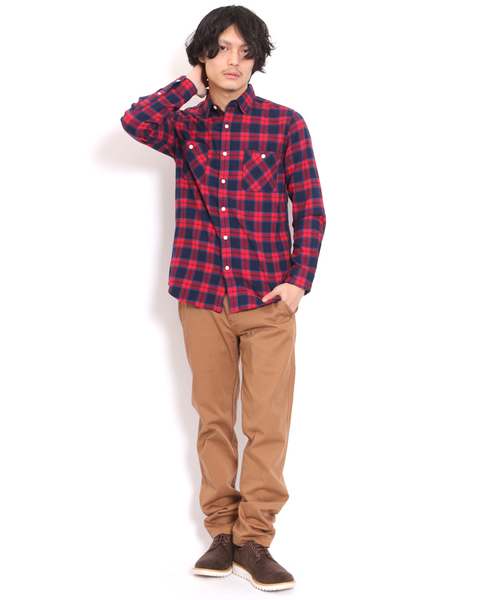 GIORDANO（ジョルダーノ）の「[GIORDANO]ライオン刺繍フランネルチェックシャツ（シャツ/ブラウス・メンズ・ブラック/ブルー/イエロー/レッド・MEDIUM/LARGE/SMALL）」の16枚目の写真