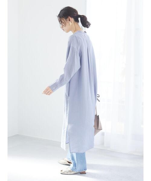 Green　Parks（グリーンパークス）の「バンドカラーシャツワンピース＊（シャツワンピース・レディース・ブラック/サックスブルー/オフホワイト・FREE）」の7枚目の写真