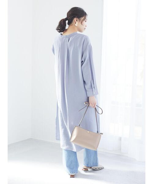 Green　Parks（グリーンパークス）の「バンドカラーシャツワンピース＊（シャツワンピース・レディース・ブラック/サックスブルー/オフホワイト・FREE）」の8枚目の写真