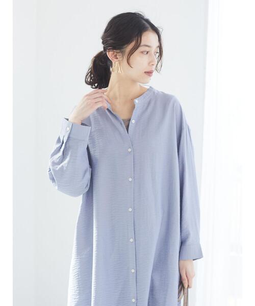 Green　Parks（グリーンパークス）の「バンドカラーシャツワンピース＊（シャツワンピース・レディース・ブラック/サックスブルー/オフホワイト・FREE）」の9枚目の写真