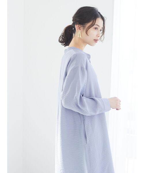Green　Parks（グリーンパークス）の「バンドカラーシャツワンピース＊（シャツワンピース・レディース・ブラック/サックスブルー/オフホワイト・FREE）」の10枚目の写真