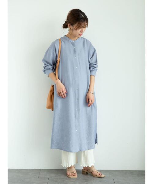 Green　Parks（グリーンパークス）の「バンドカラーシャツワンピース＊（シャツワンピース・レディース・ブラック/サックスブルー/オフホワイト・FREE）」の12枚目の写真