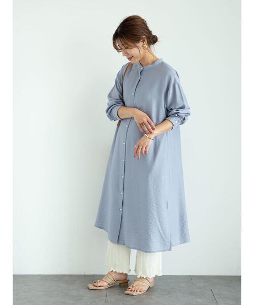 Green　Parks（グリーンパークス）の「バンドカラーシャツワンピース＊（シャツワンピース・レディース・ブラック/サックスブルー/オフホワイト・FREE）」の13枚目の写真