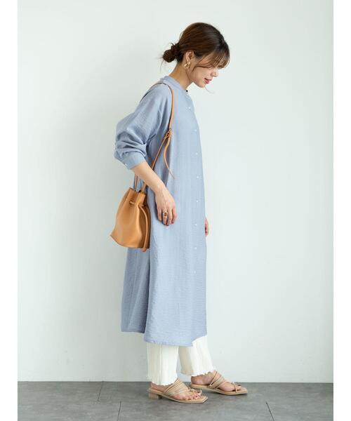 Green　Parks（グリーンパークス）の「バンドカラーシャツワンピース＊（シャツワンピース・レディース・ブラック/サックスブルー/オフホワイト・FREE）」の14枚目の写真