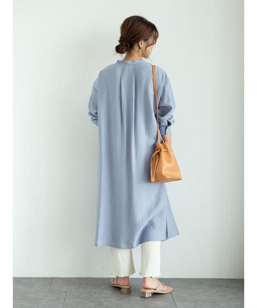 Green　Parks（グリーンパークス）の「バンドカラーシャツワンピース＊（シャツワンピース・レディース・ブラック/サックスブルー/オフホワイト・FREE）」の15枚目の写真