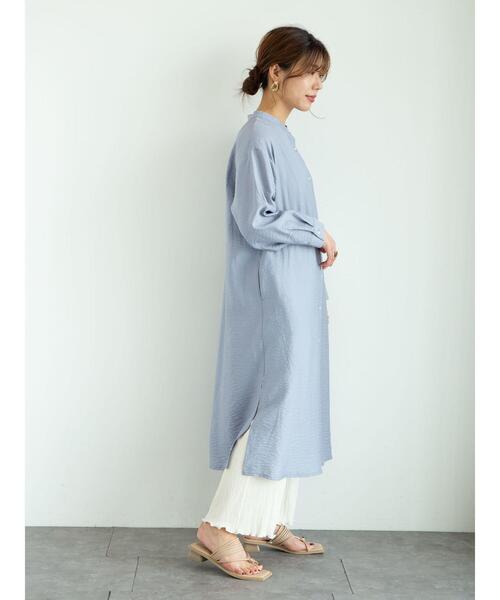 Green　Parks（グリーンパークス）の「バンドカラーシャツワンピース＊（シャツワンピース・レディース・ブラック/サックスブルー/オフホワイト・FREE）」の16枚目の写真