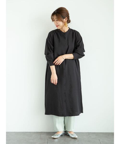 Green　Parks（グリーンパークス）の「バンドカラーシャツワンピース＊（シャツワンピース・レディース・ブラック/サックスブルー/オフホワイト・FREE）」の19枚目の写真